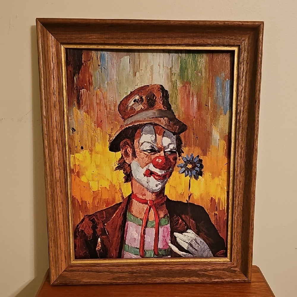 Vintage "The Clown" Werner Colorful Portrait in Wooden Frame Museum Print